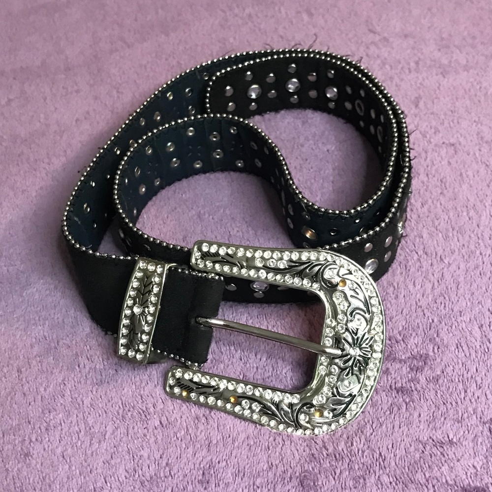 Rhinestone Western Leather Belt - Cowgirl Bling